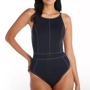 NWT Women's A Fine Line Stitched Buckle-Waist Cross-Back One-Piece Swimsuit